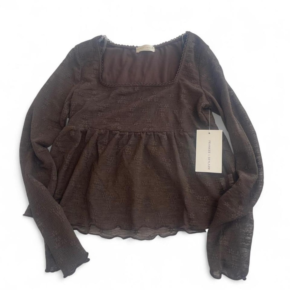 Brown‎ sheer long sleeve blouse